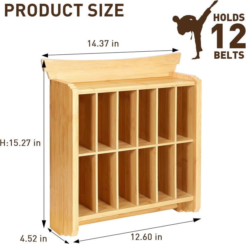 Tilhumt 12 Belts Karate Belt Display Rack with Trophy and Medal Display Rack, Taekwondo Belt Display Rack with Stickers, Martial Arts Belt Display for Kids and Adults - Image 2